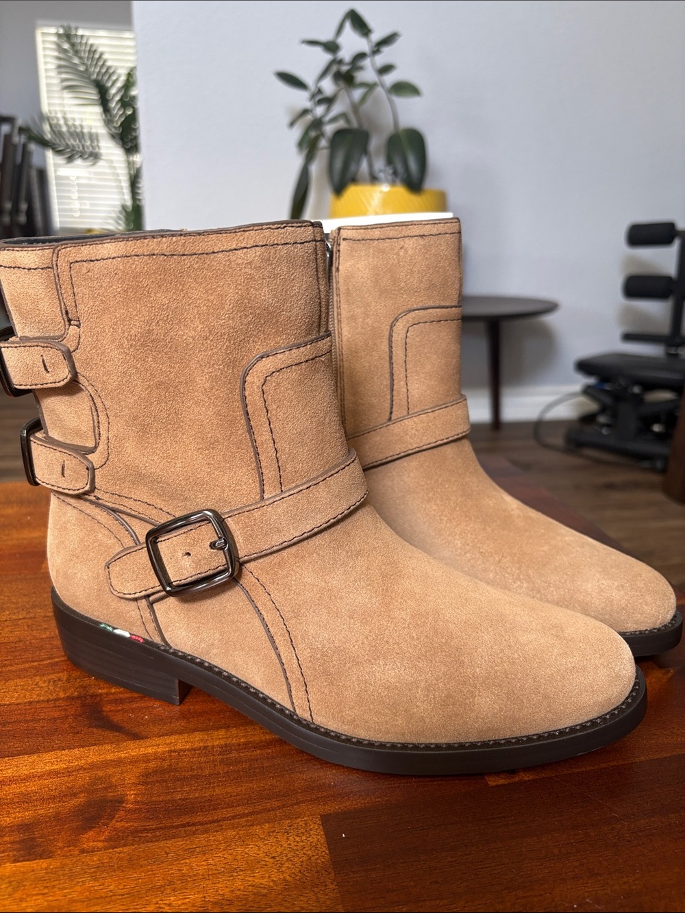 Franco Sarto Tan Suede Buckle Ankle Booties